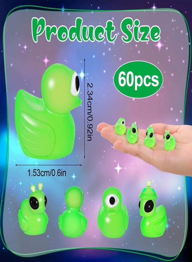 GGSTDDUP 60 Pcs Mini Alien Duck 4 Styles Green Resin Ducks Glow in The Dark Mini Alien Figures Miniature Figurines Tiny Aliens Ducks for Garden Landscape Space Party Favors Patio Yard Lawn Dashboard - Image 2